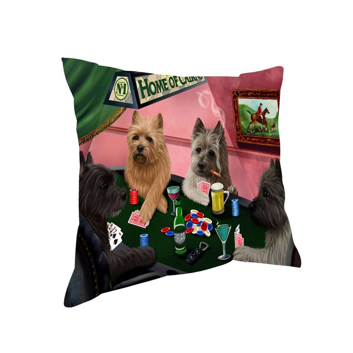 Home of Cairns 4 Dogs Playing Poker Throw Pillow