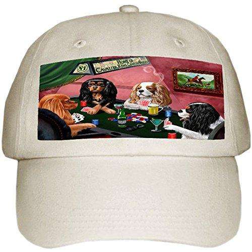 Home of Cavalier King Charles Spaniel 4 Dogs Playing Poker Hat Off White