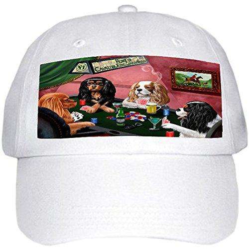 Home of Cavalier King Charles Spaniel 4 Dogs Playing Poker Hat White