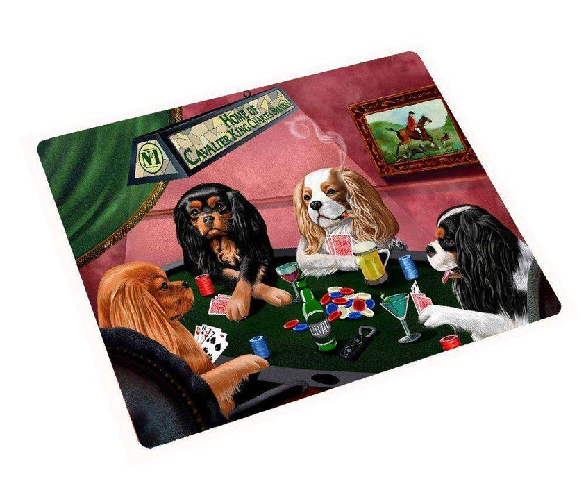 Home of Cavalier King Charles Spaniel 4 Dogs Playing Poker Large Tempered Cutting Board 15.74" x 11.8" x 5/32"