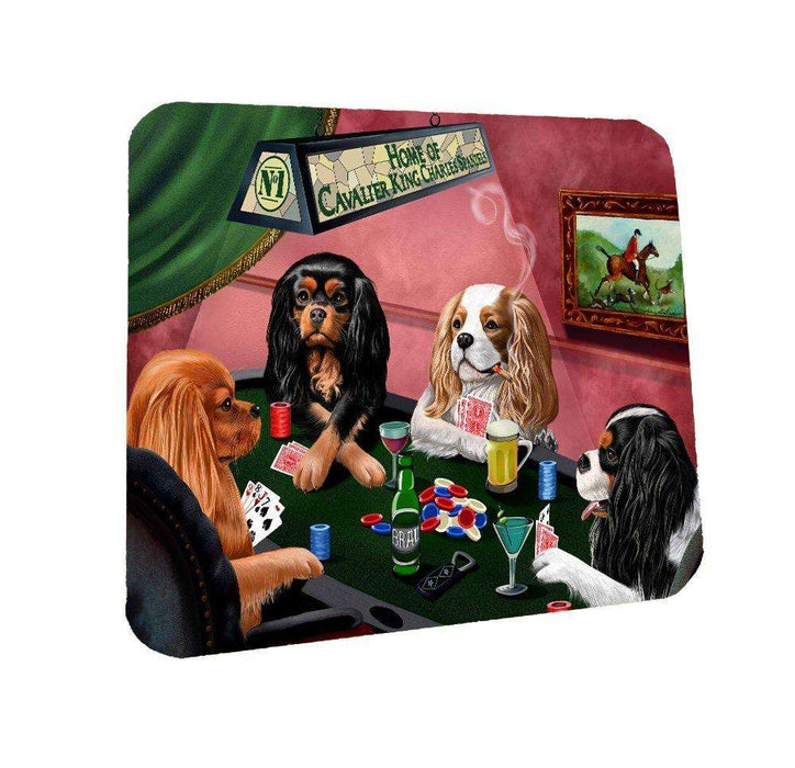 Home of Cavalier King Charles Spaniel Coasters 4 Dogs Playing Poker (Set of 4)