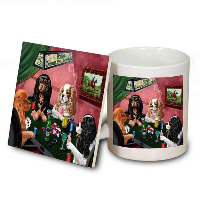 Home of Cavalier King Charles Spaniels 4 Dogs Playing Poker Mug and Coaster Set