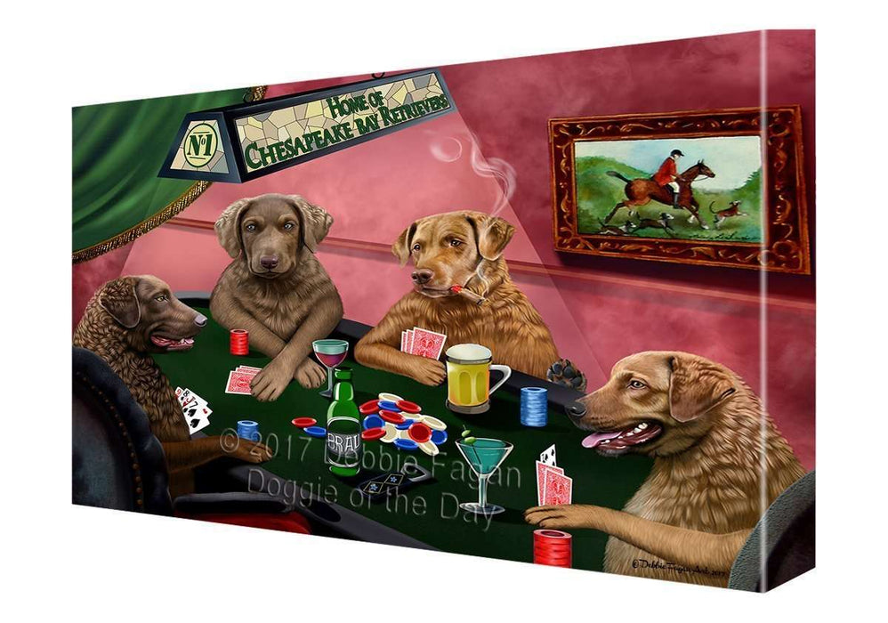 Home of Chesapeake Bay Retrievers 4 Dogs Playing Poker Canvas Wall Art