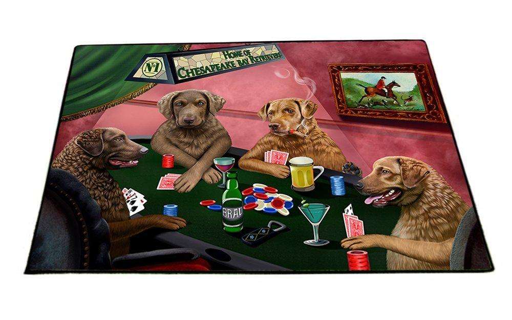 Home of Chesapeake Bay Retrievers 4 Dogs Playing Poker Indoor/Outdoor Floormat