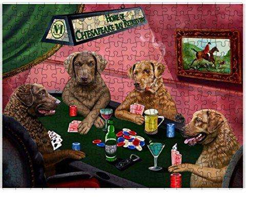 Home of Chesapeake Bay Retrievers 4 Dogs Playing Poker Puzzle with Photo Tin