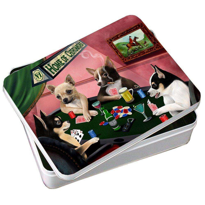 Home of Chihuahua 4 Dogs Playing Poker Photo Tin