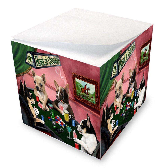 Home of Chihuahuas 4 Dogs Playing Poker Note Cube