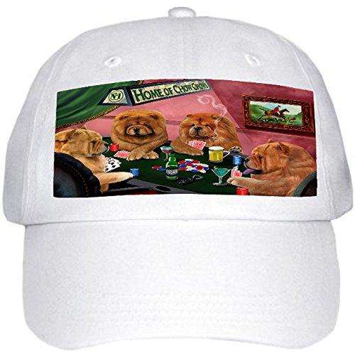 Home of Chow Chow 4 Dogs Playing Poker Hat White