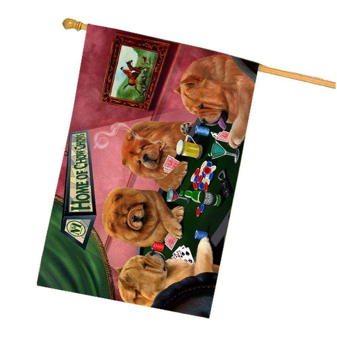 Home of Chow Chow 4 Dogs Playing Poker House Flag