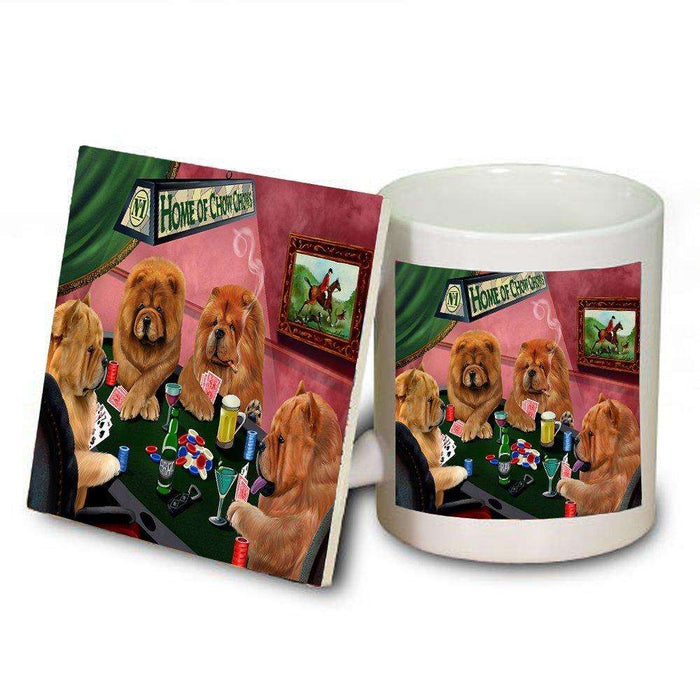Home of Chow Chow 4 Dogs Playing Poker Mug and Coaster Set