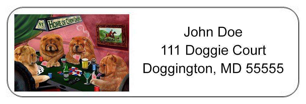 Home of Chow Chow 4 Dogs Playing Poker Return Address Label