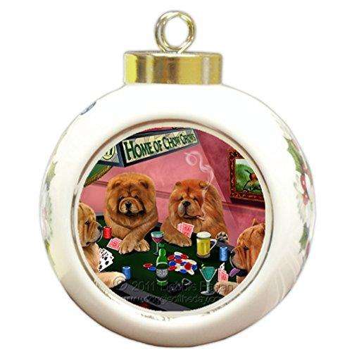 Home of Chow Chow Christmas Holiday Ornament 4 Dogs Playing Poker