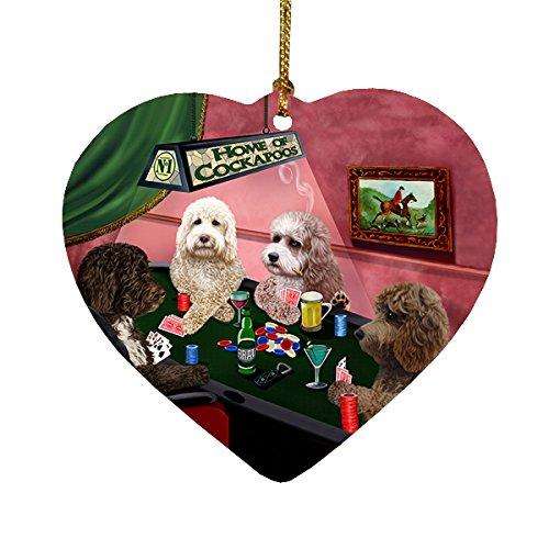 Home of Cockapoo 4 Dogs Playing Poker Heart Christmas Ornament
