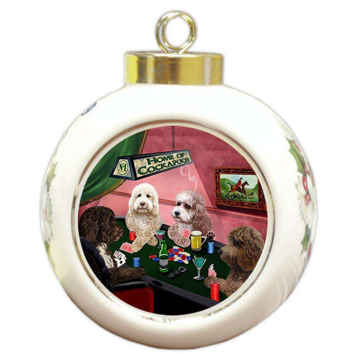 Home of Cockapoo 4 Dogs Playing Poker Round Ball Christmas Ornament