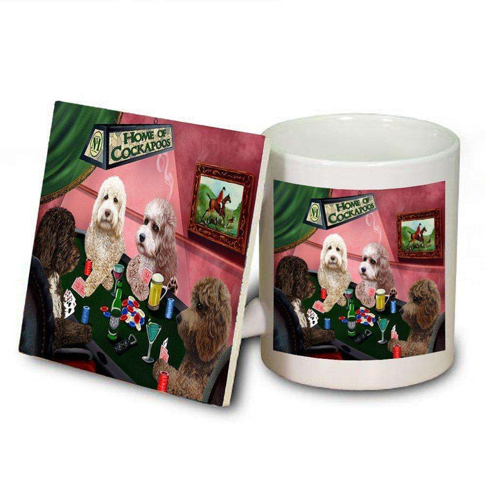 Home of Cockapoos 4 Dogs Playing Mug and Coaster Set