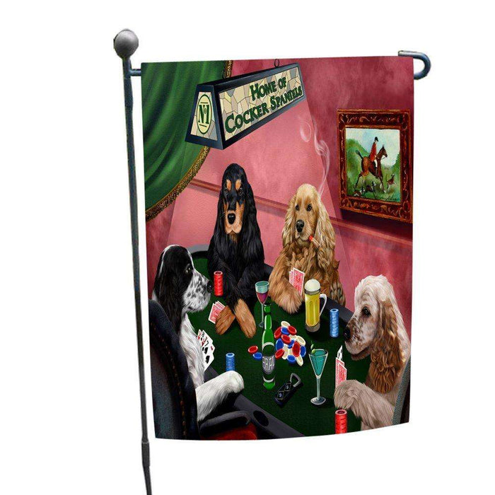 Home of Cocker Spaniel 4 Dogs Playing Poker Garden Flag