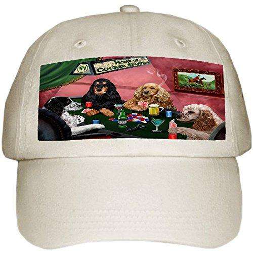 Home of Cocker Spaniel 4 Dogs Playing Poker Hat Off White