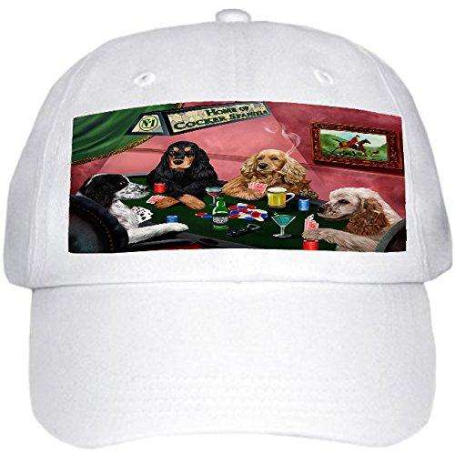 Home of Cocker Spaniel 4 Dogs Playing Poker Hat White