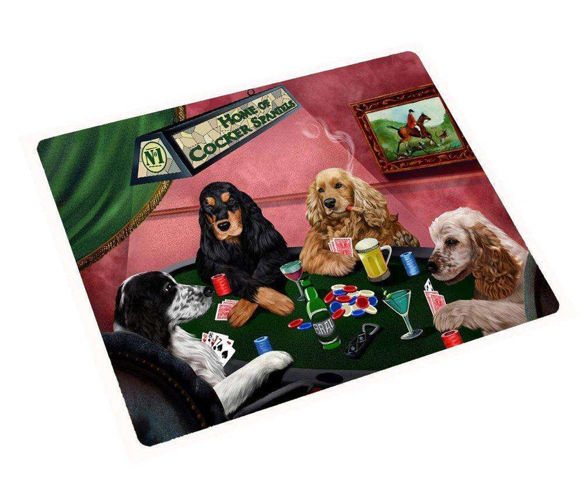 Home of Cocker Spaniel 4 Dogs Playing Poker Large Tempered Cutting Board 15.74" x 11.8" x 5/32"