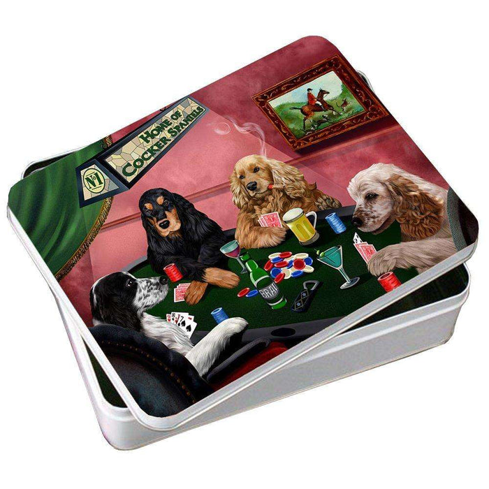 Home of Cocker Spaniel 4 Dogs Playing Poker Photo Tin