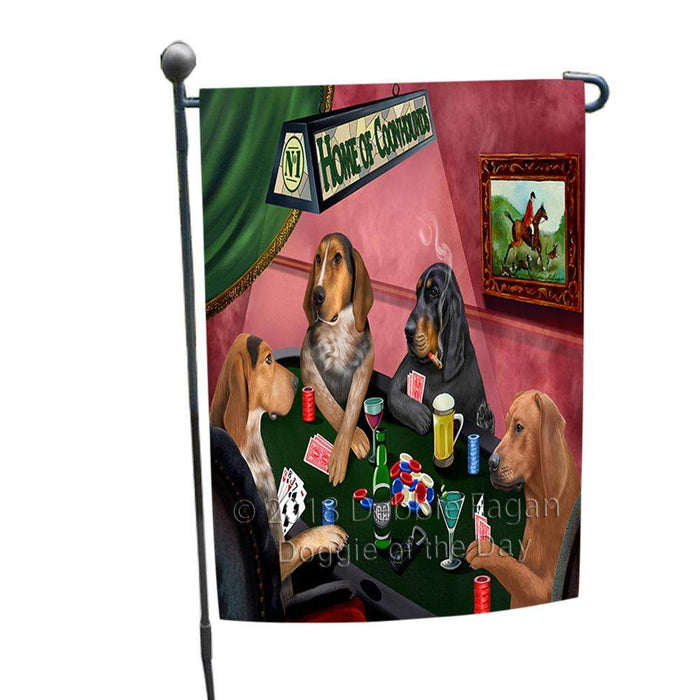 Home of Coonhound 4 Dogs Playing Poker Garden Flag GFLG54409