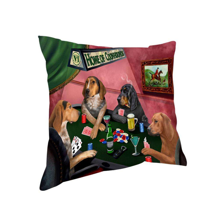 Home of Coonhound 4 Dogs Playing Poker Pillow PIL74012