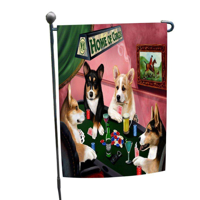 Home of Corgi 4 Dogs Playing Poker Garden Flag