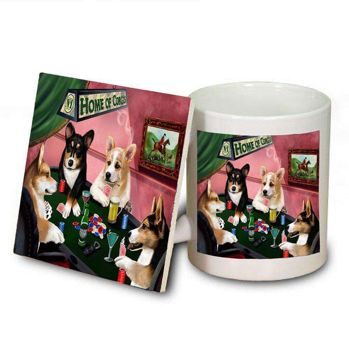 Home of Corgi 4 Dogs Playing Poker Mug and Coaster Set