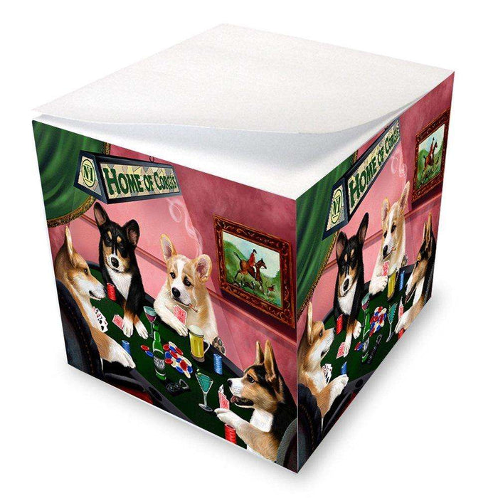 Home of Corgi 4 Dogs Playing Poker Note Cube