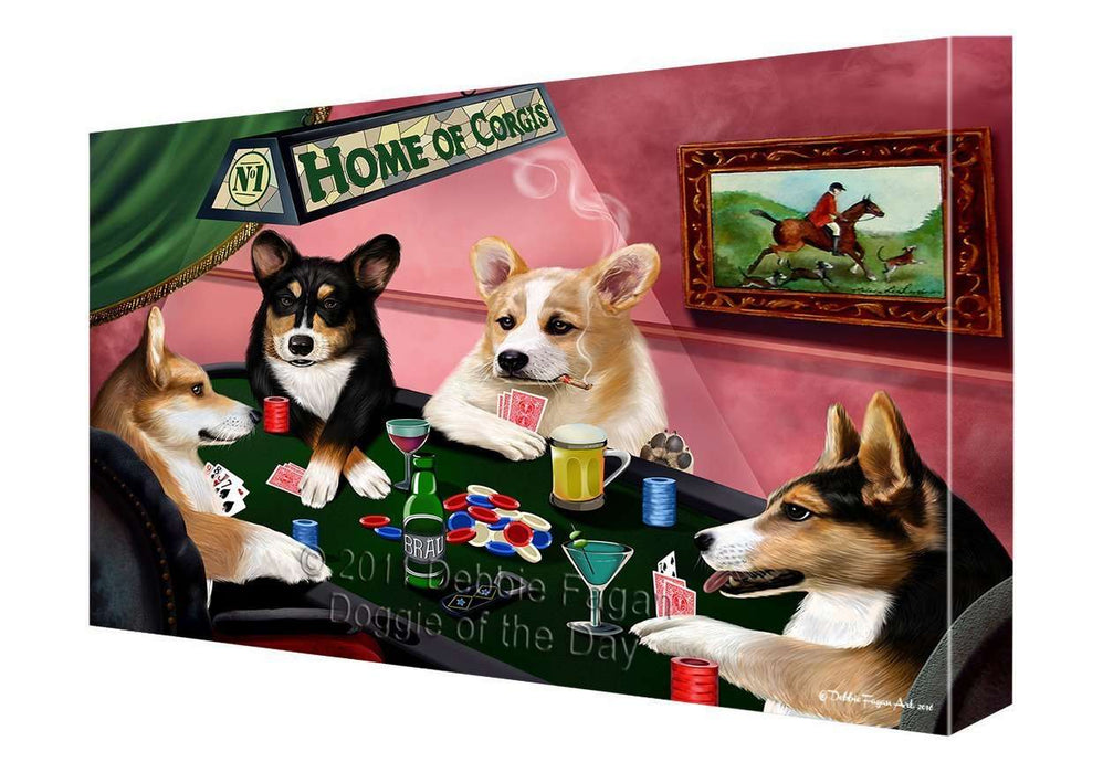 Home of Corgi Dogs Playing Poker Canvas Gallery Wrap 1.5" Inch