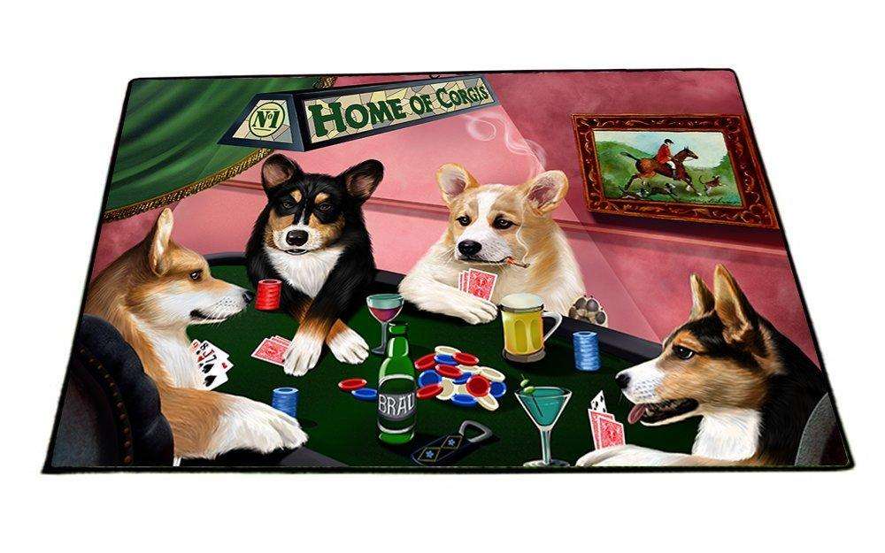 Home of Corgis 4 Dogs Playing Poker Floormat 18" x 24"