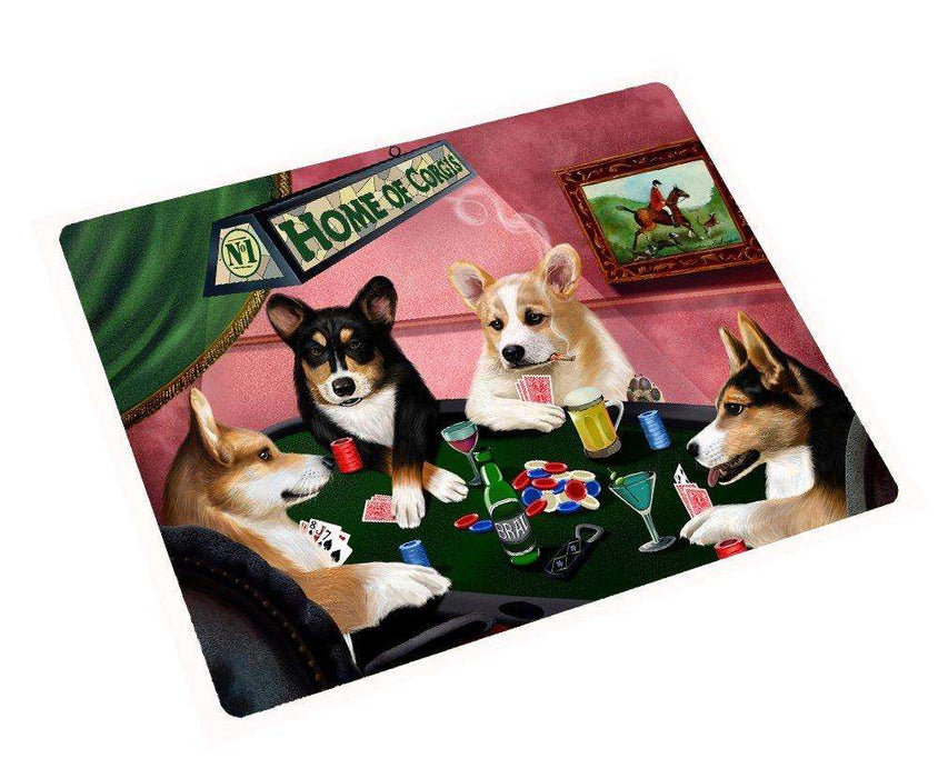 Home of Corgis 4 Dogs Playing Poker Large Tempered Cutting Board 15.74" x 11.8" x 5/32"