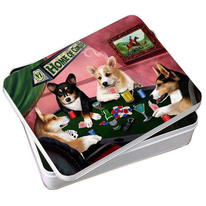 Home of Corgis 4 Dogs Playing Poker Photo Tin