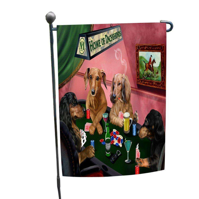 Home of Dachshund 4 Dogs Playing Poker Garden Flag