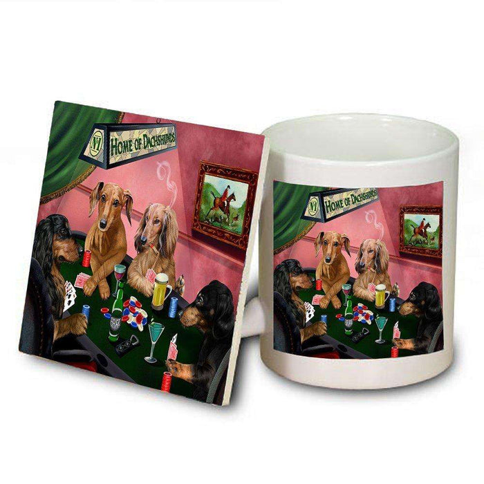 Home of Dachshund 4 Dogs Playing Poker Mug and Coaster Set