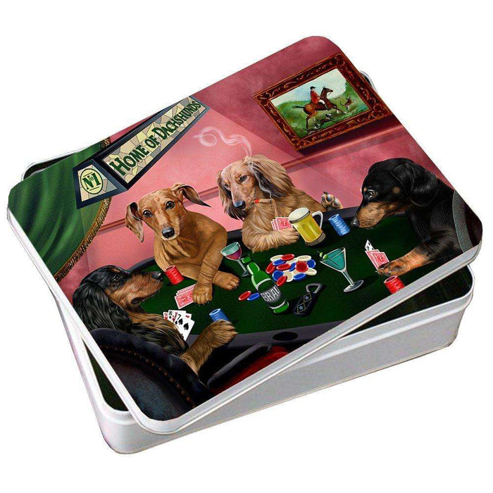 Home of Dachshund 4 Dogs Playing Poker Photo Tin