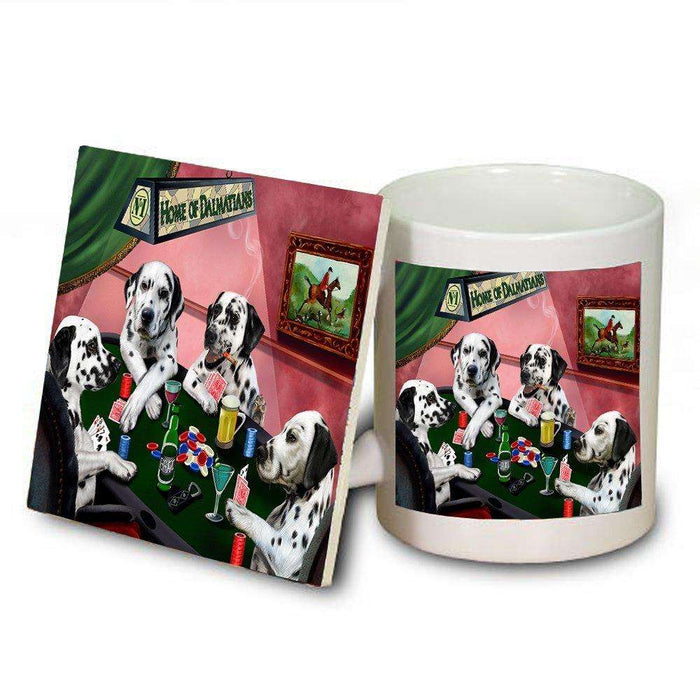 Home of Dalmatian 4 Dogs Playing Poker Mug and Coaster Set