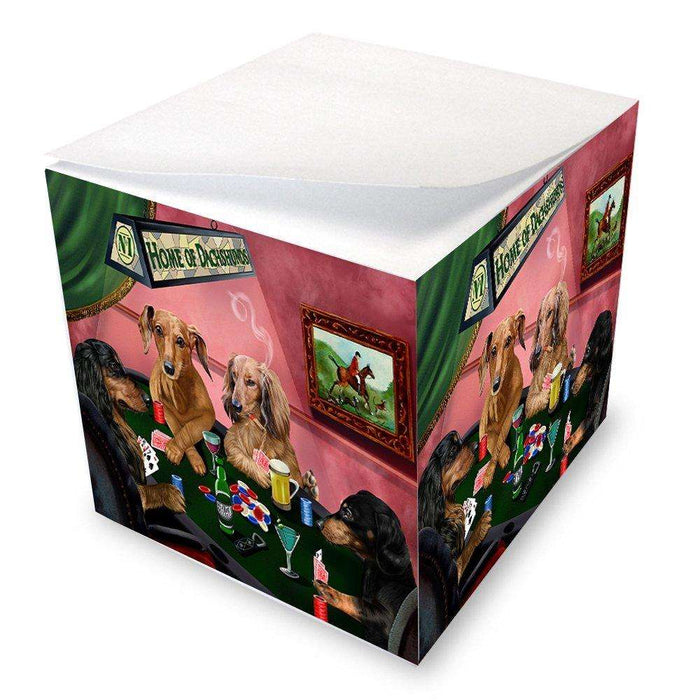 Home of Dachshund 4 Dogs Playing Poker Note Cube