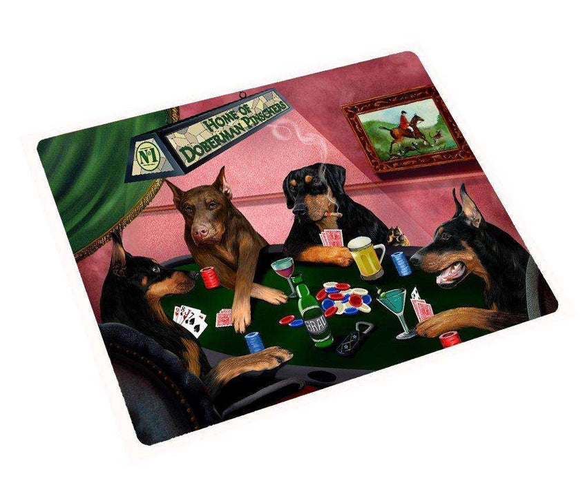 Home of Doberman 4 Dogs Playing Poker Large Tempered Cutting Board 15.74" x 11.8" x 5/32"