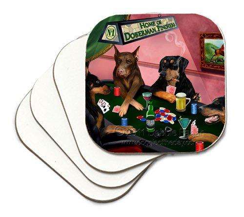 Home of Doberman Coasters 4 Dogs Playing Poker (Set of 4)