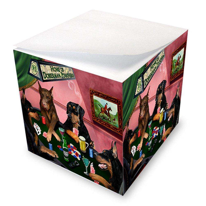 Home of Doberman Pinscher 4 Dogs Playing Poker Note Cube
