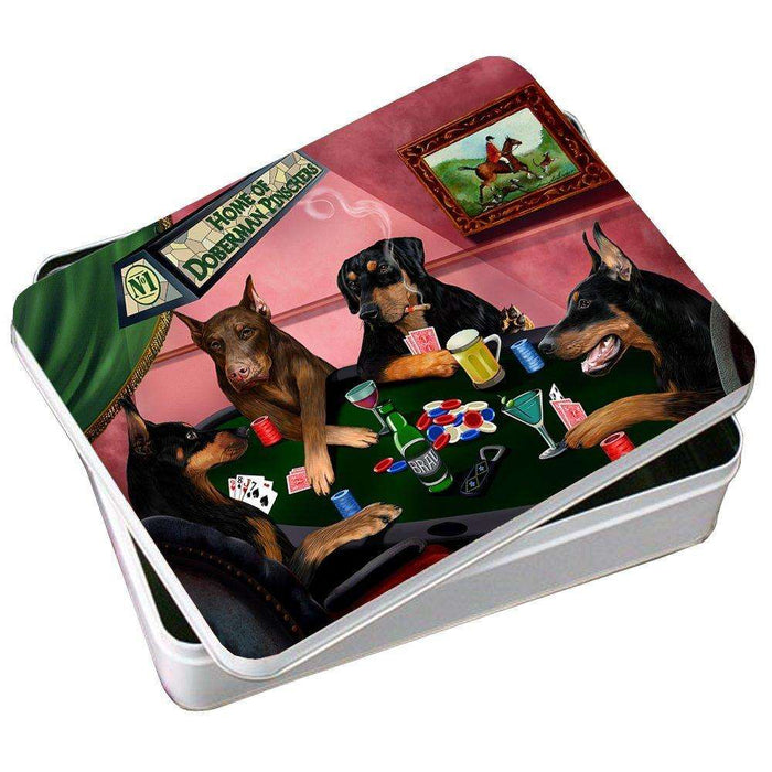 Home of Doberman Pinscher 4 Dogs Playing Poker Photo Tin