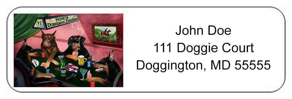 Home of Doberman Pinscher 4 Dogs Playing Poker Return Address Label
