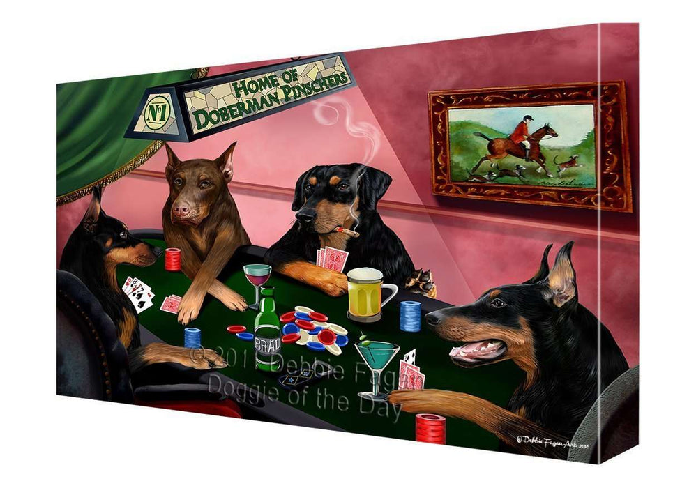 Home of Doberman Pinscher Dogs Playing Poker Canvas Gallery Wrap 1.5" Inch
