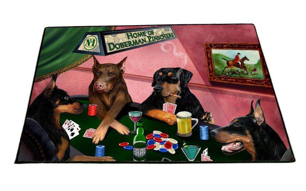 Home of Doberman Pinschers 4 Dogs Playing Poker Floormat 18" x 24"