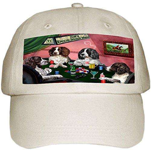 Home of English Springer Spaniel 4 Dogs Playing Poker Hat Off White