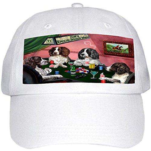 Home of English Springer Spaniel 4 Dogs Playing Poker Hat White