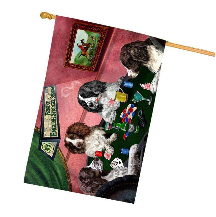 Home of English Springer Spaniel 4 Dogs Playing Poker House Flag