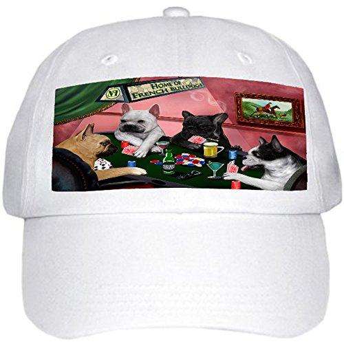 Home of French Bulldog 4 Dogs Playing Poker Hat White