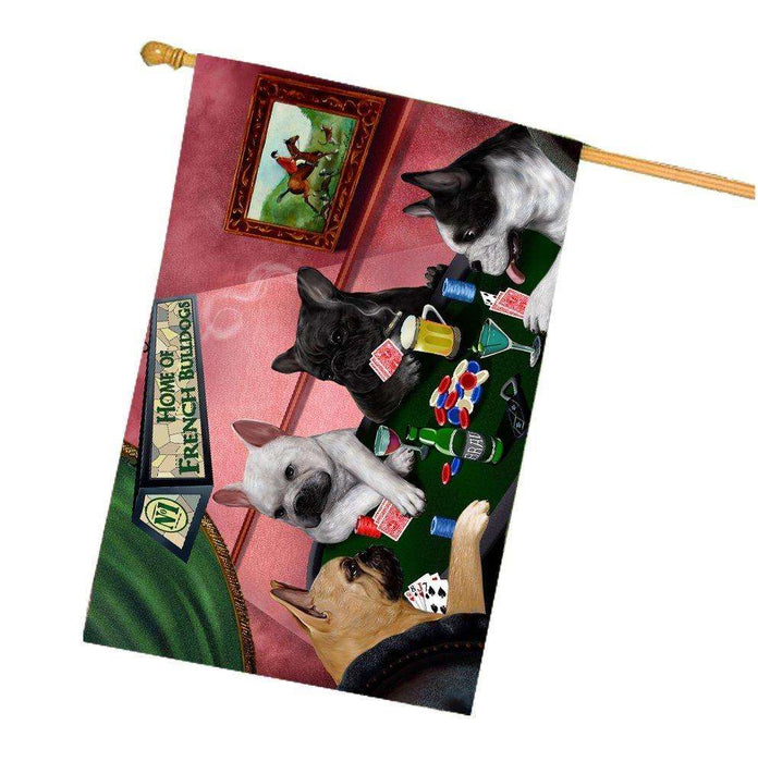 Home of French Bulldog 4 Dogs Playing Poker House Flag